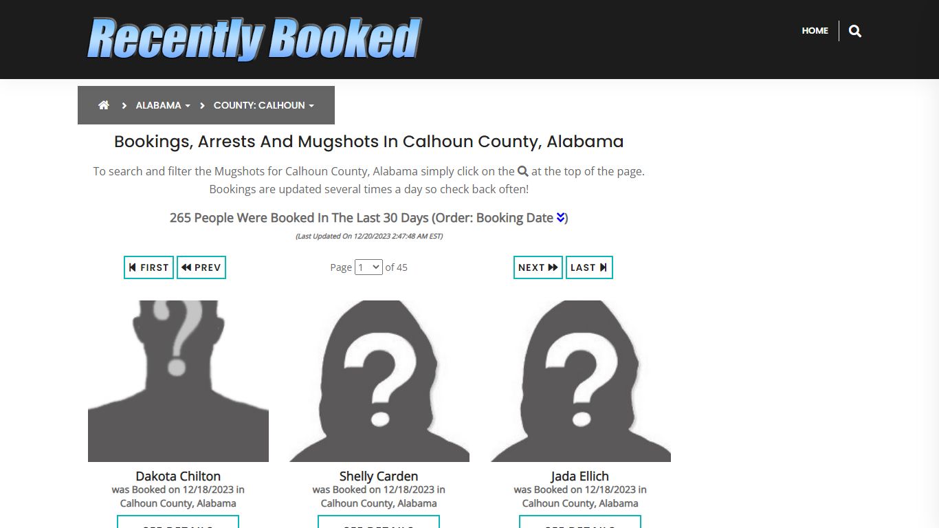 Bookings, Arrests and Mugshots in Calhoun County, Alabama - Recently Booked