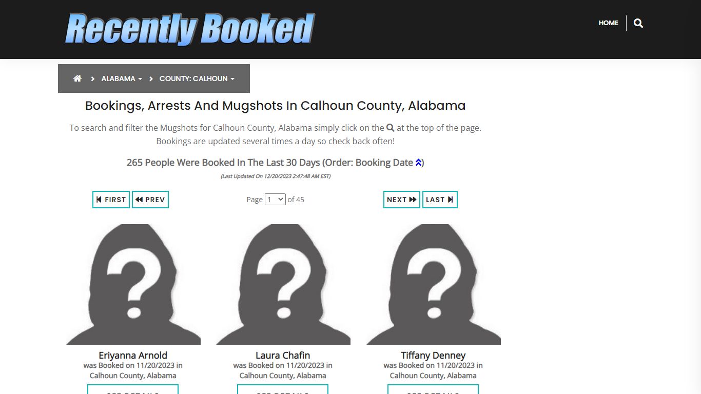 Bookings, Arrests and Mugshots in Calhoun County, Alabama