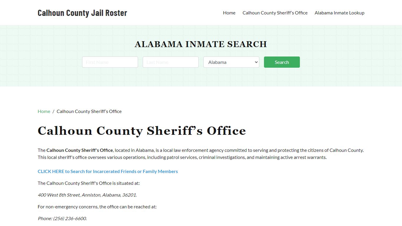 Calhoun County Sheriff Office, AL, Arrest Warrants Search